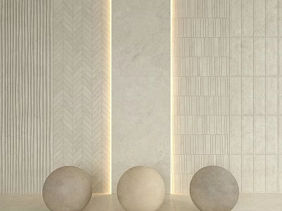 Circular Base Components On Light Wall With Textured Tiles And Central Light Strip 3d model