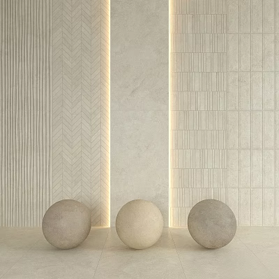 Circular Base Components On Light Wall With Textured Tiles And Central Light Strip 3d model