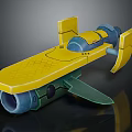 Yellow And Green Sci Fi Spaceship Model With Unique Structure And Design