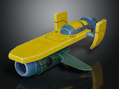 Yellow And Green Sci Fi Spaceship Model With Unique Structure And Design 3d model