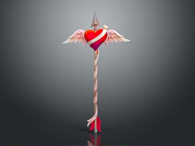 Magical Fantasy Staff Featuring Red Heart Angel Wings Wizard Hat And Striped Pole Arrow 3d model