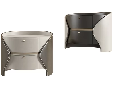 Modern Elegant Bedside Table With Curved Design And Leather Drawer Panels 3d model