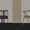 Dining Chairs With Black And Wooden Frames Brown Seat And White Cushion By Wooden Lattice Partition