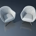 Two Modern Landscape Sculpture Chairs With White Striped Design And Metal Legs