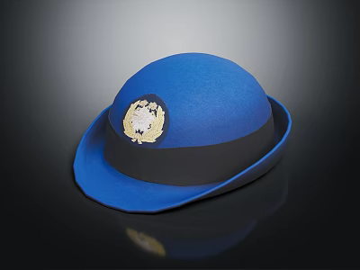 Elegant Classic Blue Hat With Black Band And Decorative Emblem Detail 3d model