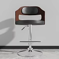 Modern Bar Stool With Wooden Backrest Black Leather Seat And Metal Base 3d model