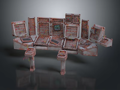 Old Control Panels With Wires And Displays As Rusty Industrial Sci Fi Props 3d model