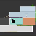 Cartoon Style 3D House Cutaway Model Featuring Various Rooms Furniture Staircase And Car