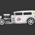 White Vintage Hot Rod Car With Exposed Engine And Custom Wheels 3d model