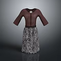 Elegant Brown Top Dress With Three Quarter Sleeves Decorative Neckline And Lace Patterned Skirt