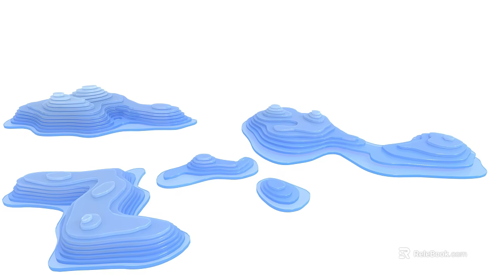 Abstract Blue Wavy Layered Three Dimensional Modern Decorative Art Model Structures 3d model 
