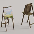 Wooden Art Easels With Canvas Painting Paints Brushes And Artist Supplies