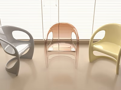 Modern Table And Chair Set With Gray Transparent Pink Yellow Minimalist Plastic Chairs 3d model