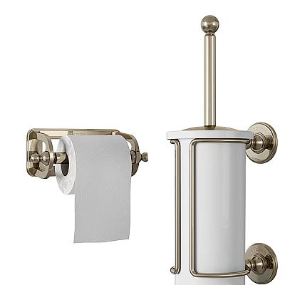 Modern Bathroom Toilet Equipped With Brass Wall Mounted Paper Holder And Ceramic Brush Stand 3d model