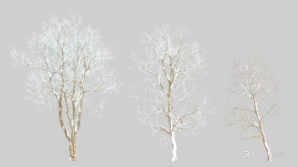 Arbor Trees With Snow Covered Branches And Different Trunk Colors On Gray Background 3d model 