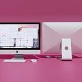 Apple iMac Desktop Computer With White Monitor And Accessories On Pink Background