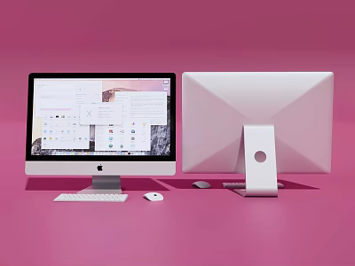 Apple iMac Desktop Computer With White Monitor And Accessories On Pink Background 3d model