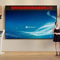 Woman Standing By Large Screen With Windows 8 Interface Touchscreen Kiosk Speakers And Welcome Sign
