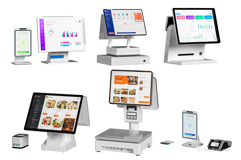 Modern Commercial Equipment Including Touchscreen POS Systems Cash Registers And Smart Retail Displays 3d model 