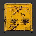 Industrial Yellow Worn Generator With Blue Screen And Warning Labels On Surface