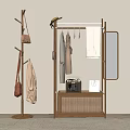 Modern Wooden Clothes Hanger With Hanging Garments Bags And Mirror Design