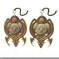 Handmade Rabbit Themed Earrings With Pink Brown Decorative Wings And Star Accents