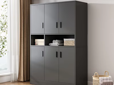 Gray Wardrobe With Multiple Compartments Double Doors And Storage Baskets In Room Interior 3d model