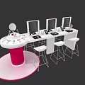 Window Display Decoration With Pink White Dressing Table Mirrors Stools And Cosmetic Items 3d model