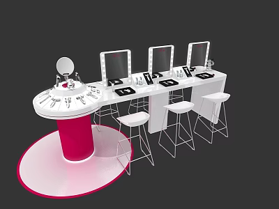 Window Display Decoration With Pink White Dressing Table Mirrors Stools And Cosmetic Items 3d model