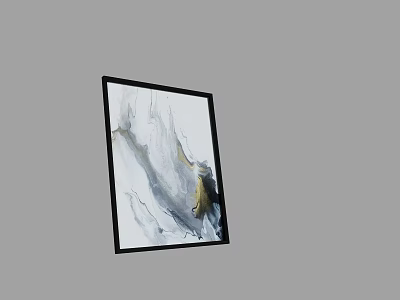 Abstract Wall Art With Black Frame And White Gold Brush Strokes On Gray Background 3d model