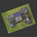 Cartoon Style Industrial Scene Model With Two Tall Towers And Green Grass