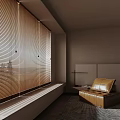 Modern Minimalist Interior Design With Brown Wooden Blinds On Window And Leather Sofa