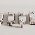 Four Stylish Beds With Soft Tones Bedding And Matching Stools In Modern Design
