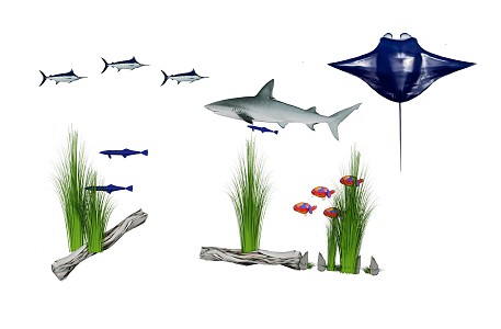 Modern Fish Tank Tropical Fish Water Grass 3d model