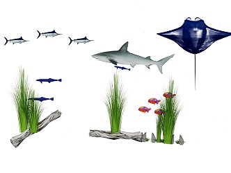 Modern Fish Tank Tropical Fish Water Grass 3d model