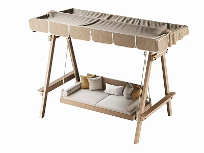 Outdoor Wooden Swing Chair with Canopy and Comfortable Cushions for Leisure Relaxation in Garden 3d model