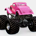 Pink Toy Monster Truck With Large Black Tires And Candy Themed Design
