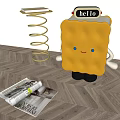 Cute Cookie Shaped Nightstand With Hello Sign Smiling Face And Gold Spiral Side Table