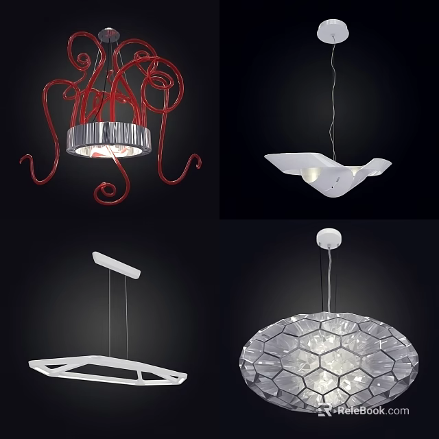 Modern Creative Chandeliers With Red Spiral White Minimalist And Honeycomb Designs 3d model 