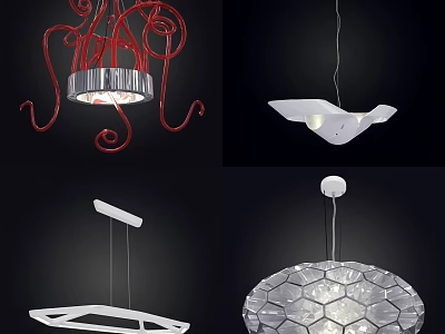 Modern Creative Chandeliers With Red Spiral White Minimalist And Honeycomb Designs 3d model
