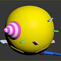 Yellow Smiley Face Wearing Party Hat Blowing Horn With Colorful Squares