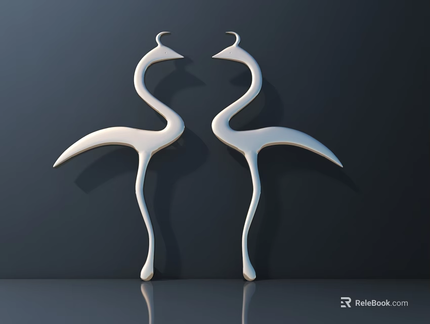 White Crane Shaped Metal Hardware Tools For Wall Decoration With Dark Blue Background And Reflective Floor 3d model 