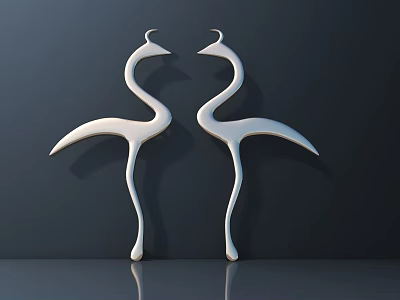 White Crane Shaped Metal Hardware Tools For Wall Decoration With Dark Blue Background And Reflective Floor 3d model