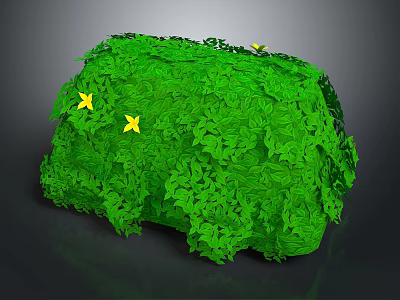 Playful Cartoon Scene With Lush Green Leaf Covered Object And Adorable Yellow Flowers 3d model
