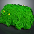 Playful Cartoon Scene With Lush Green Leaf Covered Object And Adorable Yellow Flowers