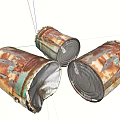 Industrial Equipment Rusted Metal Drums With Worn Exterior And Open Tops
