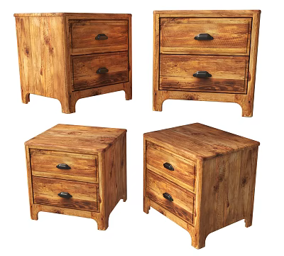 Rustic Wooden Bedside Table With Storage Drawers And Natural Wood Finish 3d model