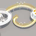 Creative Garden Ornament Design Featuring Curved Yellow Pathways White Circular Structures And Decorative Dots 3d model