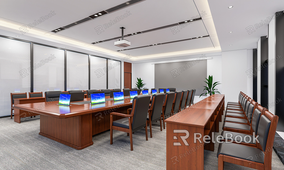 Modern conference room conference table chair projection model