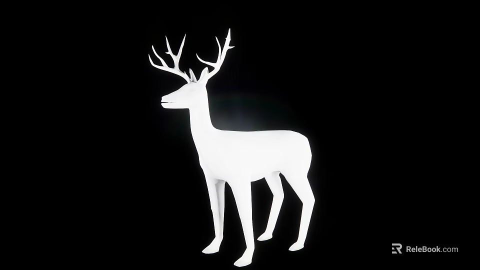 Modern White Deer Decorative Statue With Antlers Against Black Background 3d model 